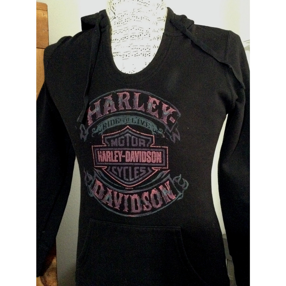 Harley Davidson Hoodie Womens Med Black Alexandria Raymond MN Biker Built